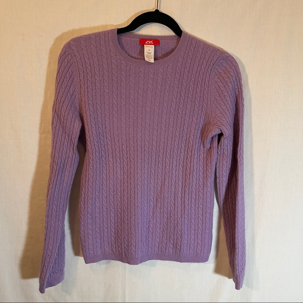 Anne Klein Sport Cashmere Cable Knit L/S Crew Neck Sweater